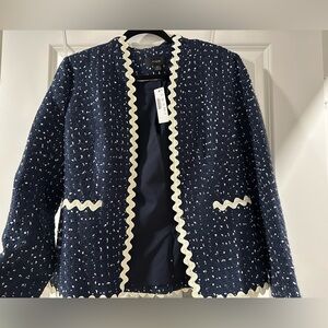 NWT JCrew Going out Blazer in Navy Spotted Tweed with Contrast Trim